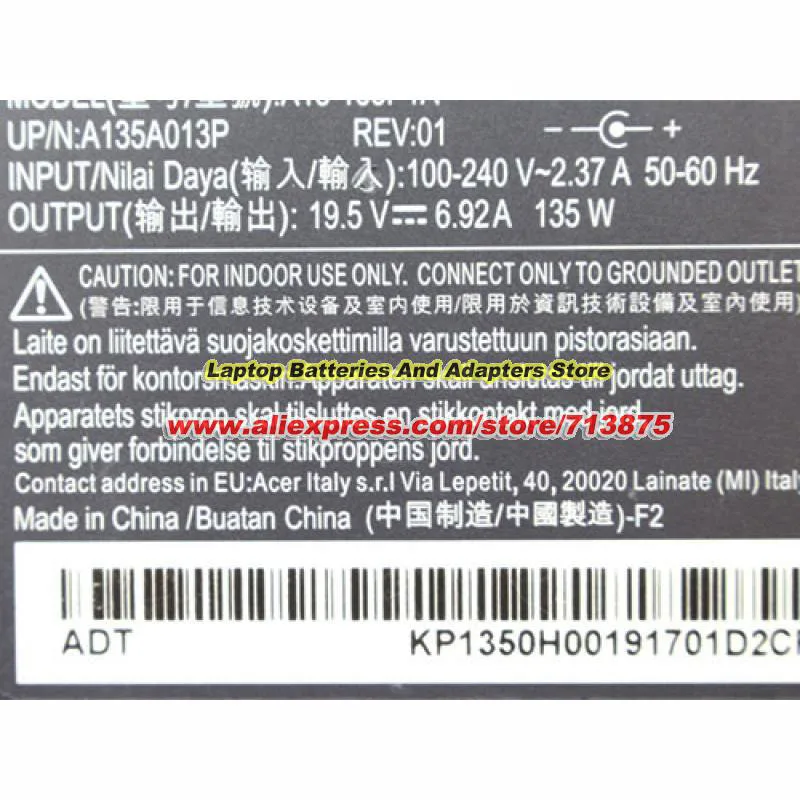 Imagem -03 - Genuíno para Chicony 135w Carregador 19.5v 6.92a Adaptador ac para Acer Nitro An51555 N20c1 N18c3 Adp-135nb b A18135p1a A16-135pib