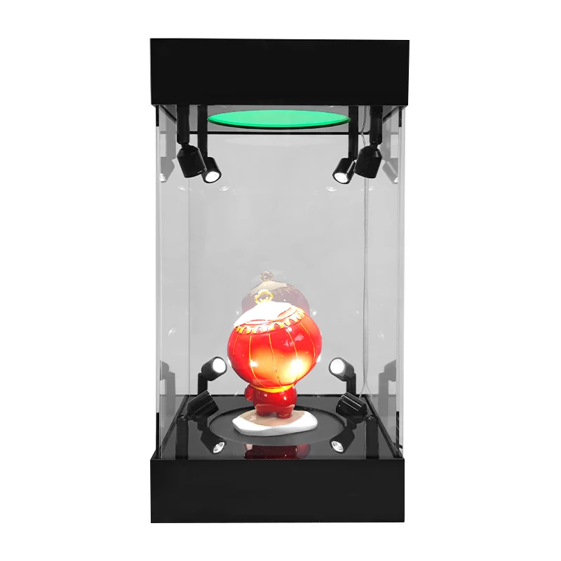 custom.Premium Colorful RGB LED Lighted Acrylic Rotative Toy Figure Display Cases With Rotatable Base Mirror