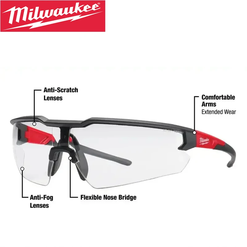 MILWAUKEE 48-73-2000 Clear Safety Glasses Anti Fog Durable Scratch Resistant Lenses Power Tool Accessories