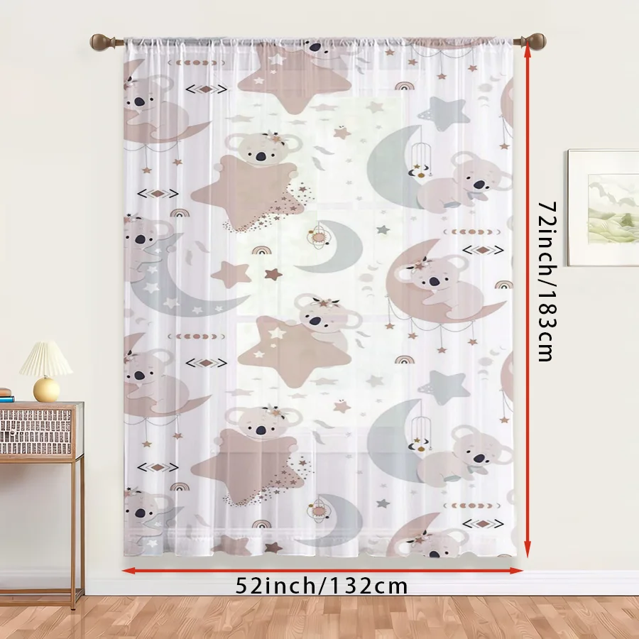1PC Sheer Curtain Koala Moon Star Baby Nursery Print, Rod Pocket Window Curtain for Living Room Kids Room Decor