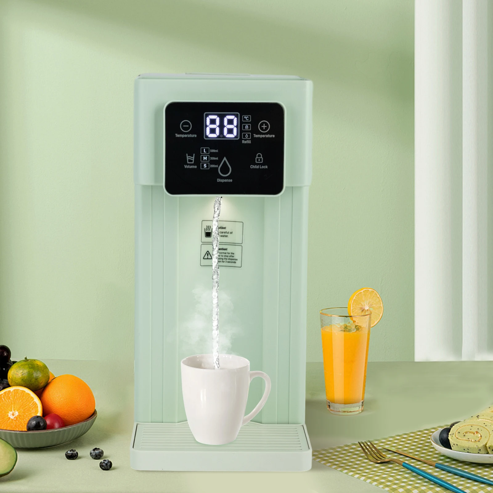 1500W 3L Instant Hot Water Dispenser & Filter Countertop Water Dispenser Adjustable Green For Office Kitchen