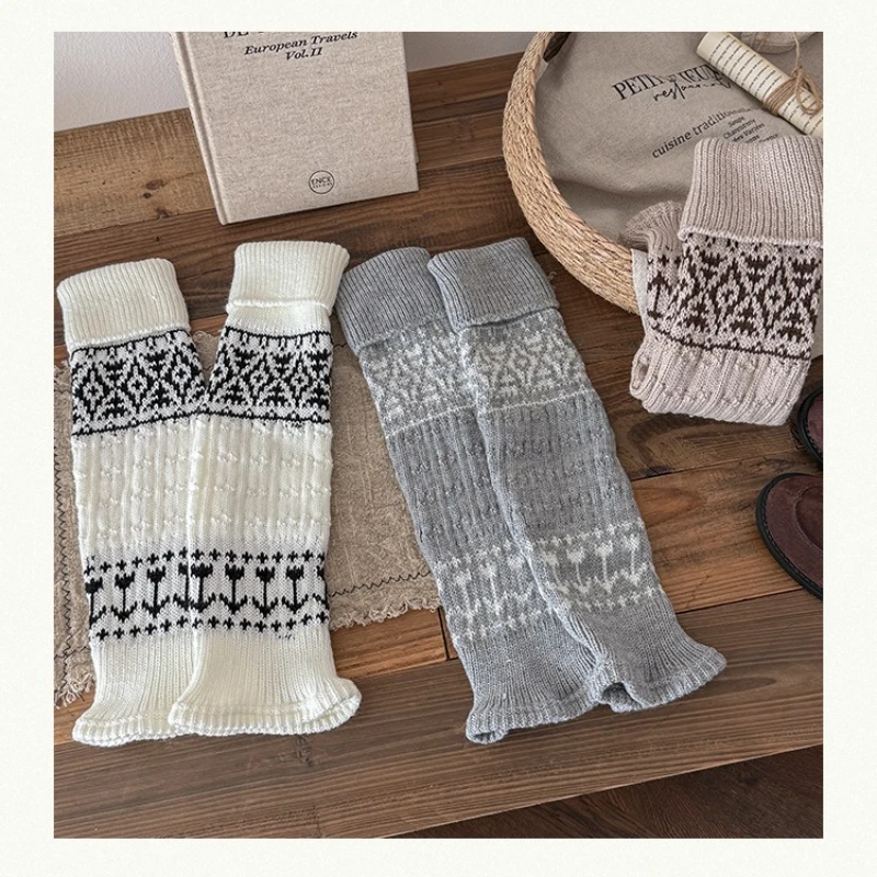 1 زوج جديد إمرأة الخريف والشتاء Legwarmers Kapron الزهور نيباد جوارب السيقان الإناث الفتيات كومة كومة الجوارب الرياضة السلامة #4