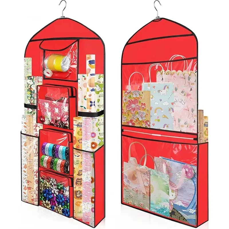 Double-sided hanging gift packaging storage bag Multifunctional five-layer modern Christmas storage bag Fabric foldable