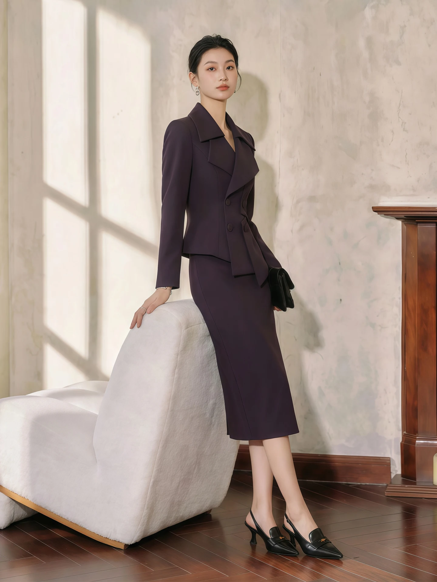 

Women's Fashion Suit Set Waist-Cinching Double-Breasted Coat And Skirt Ensemble Spring 2026 Long Sleeve Mid-Length Coat