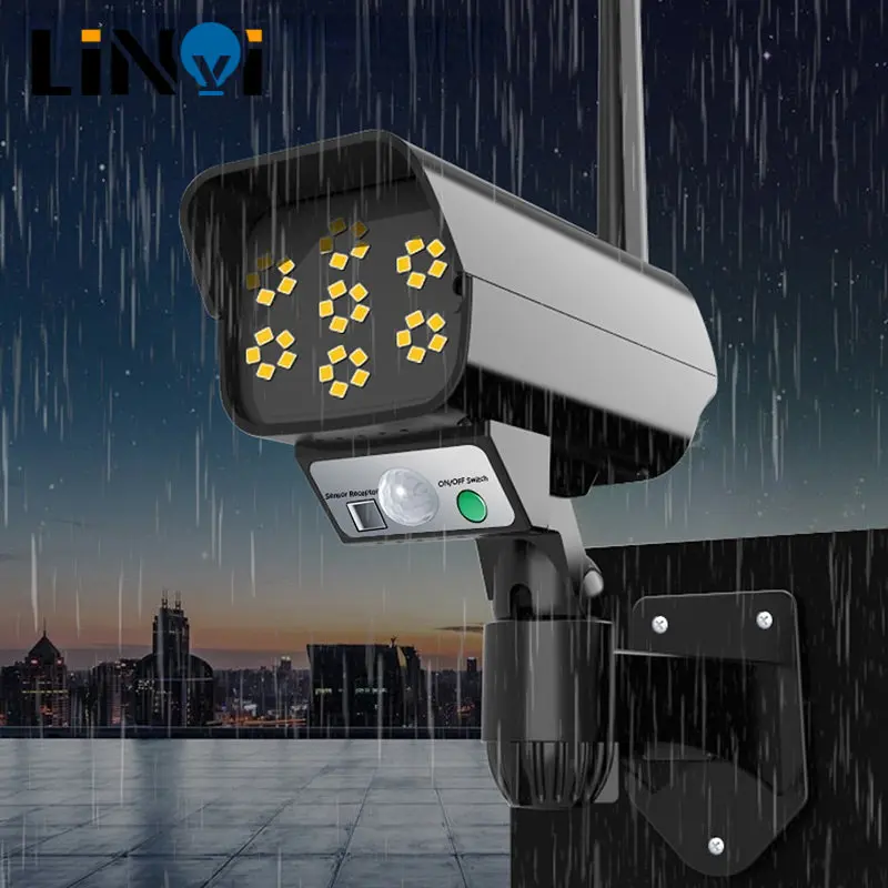 

Solar Light Motion Sensor Security Dummy Camera Wireless Outdoor Flood Light IP65 Waterproof LED Lamp for Home Garden