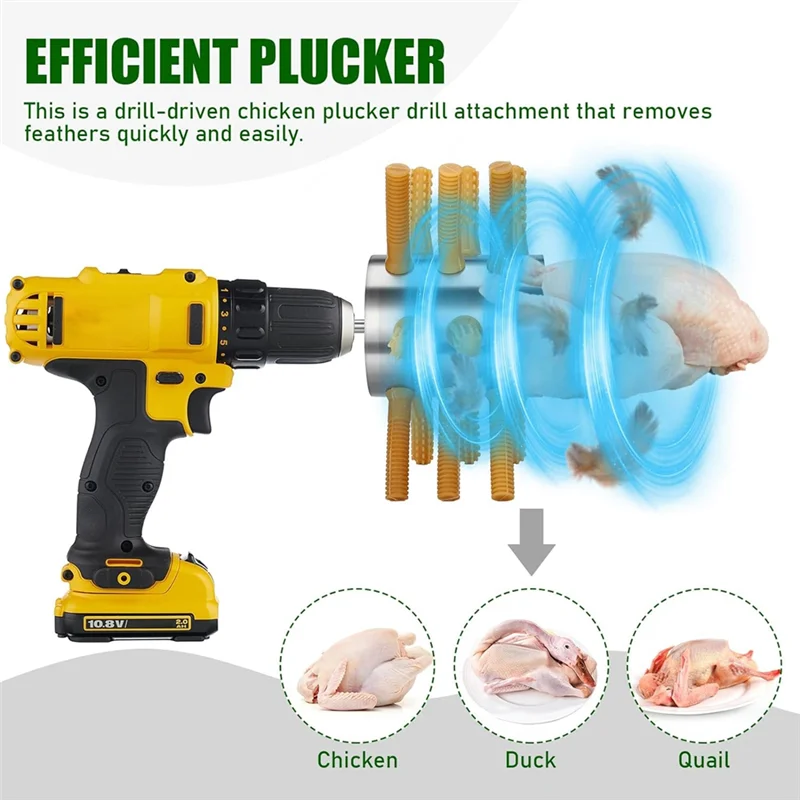 BAAD 1 PCS De-Feather Poultry Remover, New 18 Fingers, Silver & Brown 0.4Inch Shank Chicken Plucker Drill, Poultry Plucker Machi