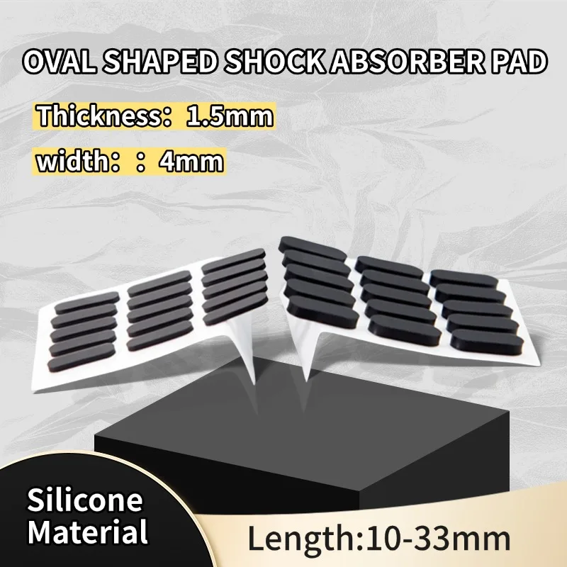 10P Anti-slip Self Adhesive Oval Silicone Rubber Feet Pad Furniture Cabinet Floor Protector Black L=10-33mm Width 4mm Thick1.5mm
