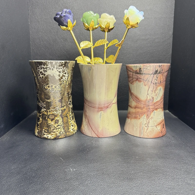 Wholesale 14cm crystal painted stone vase craft healing natural gemstone vase home decoration
