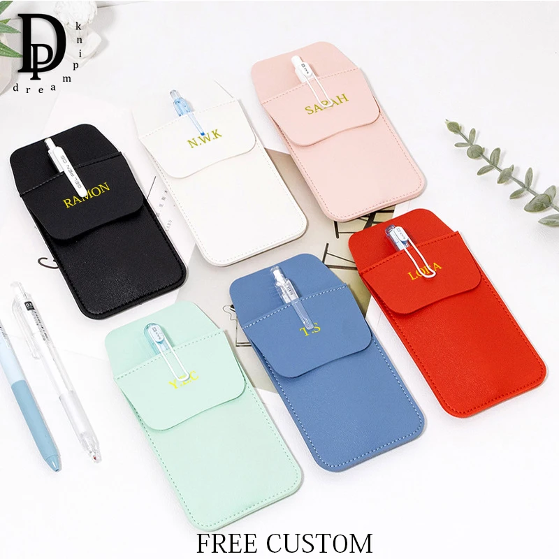 Custom Name Business Office Pen Case Fashion PU Leather Slim Pen Holder Engrave Initials Personalzed School Stationary Mini Gift