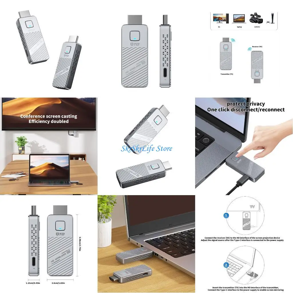 

E65E Double Band 2.4Ghz/5Ghz WiFi HDMIs To Type C Adapter HDMIs Transmitter Receiver