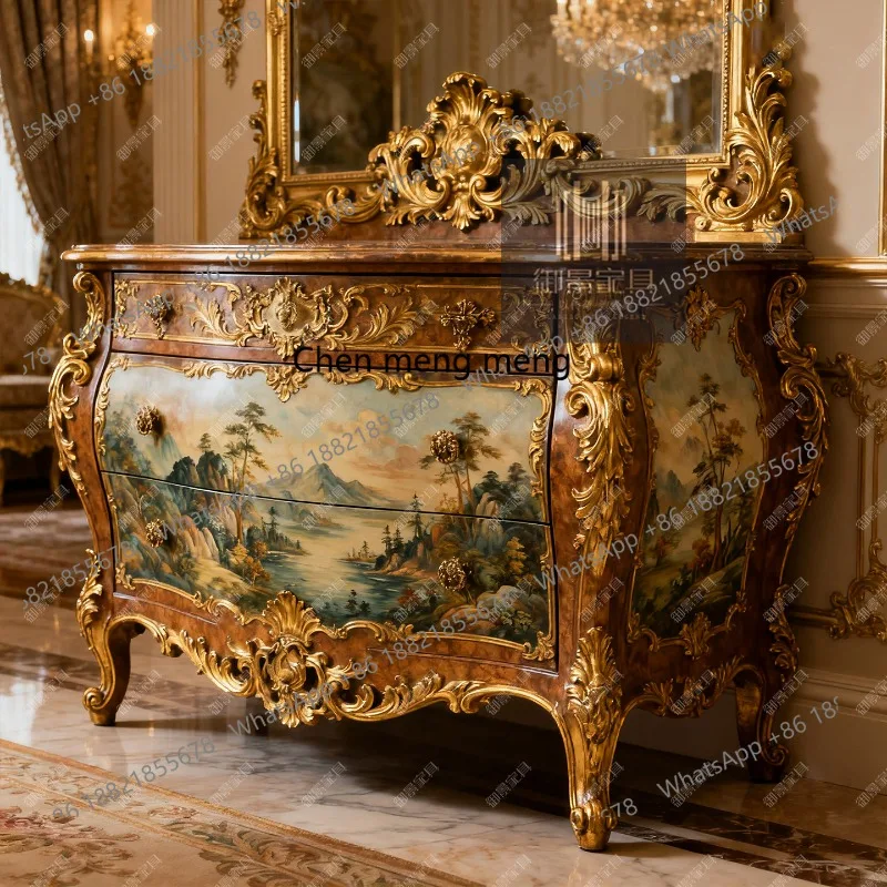 

Solid wood painted storage chest European-style engraved door-to-door entrance cabinet sofa back several cases