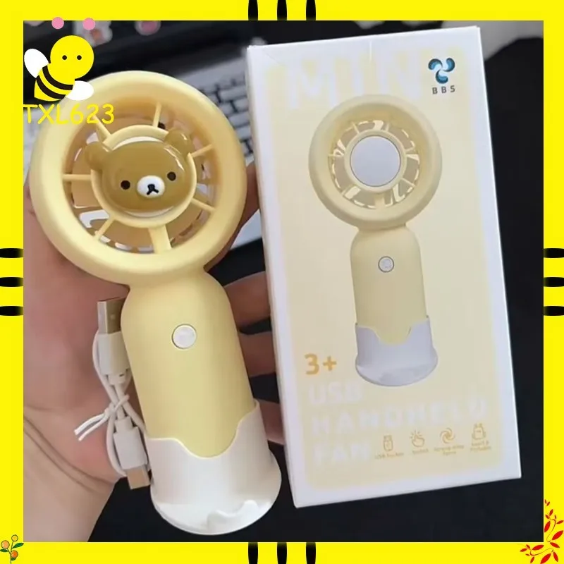 Rilakkuma Tragbarer Mini-Taschenventilator, Handventilator, Cartoon-Kleinventilator, Outdoor-USB-Ladeventilator mit 3 Geschwindigkeiten, Geschenk für Kinder