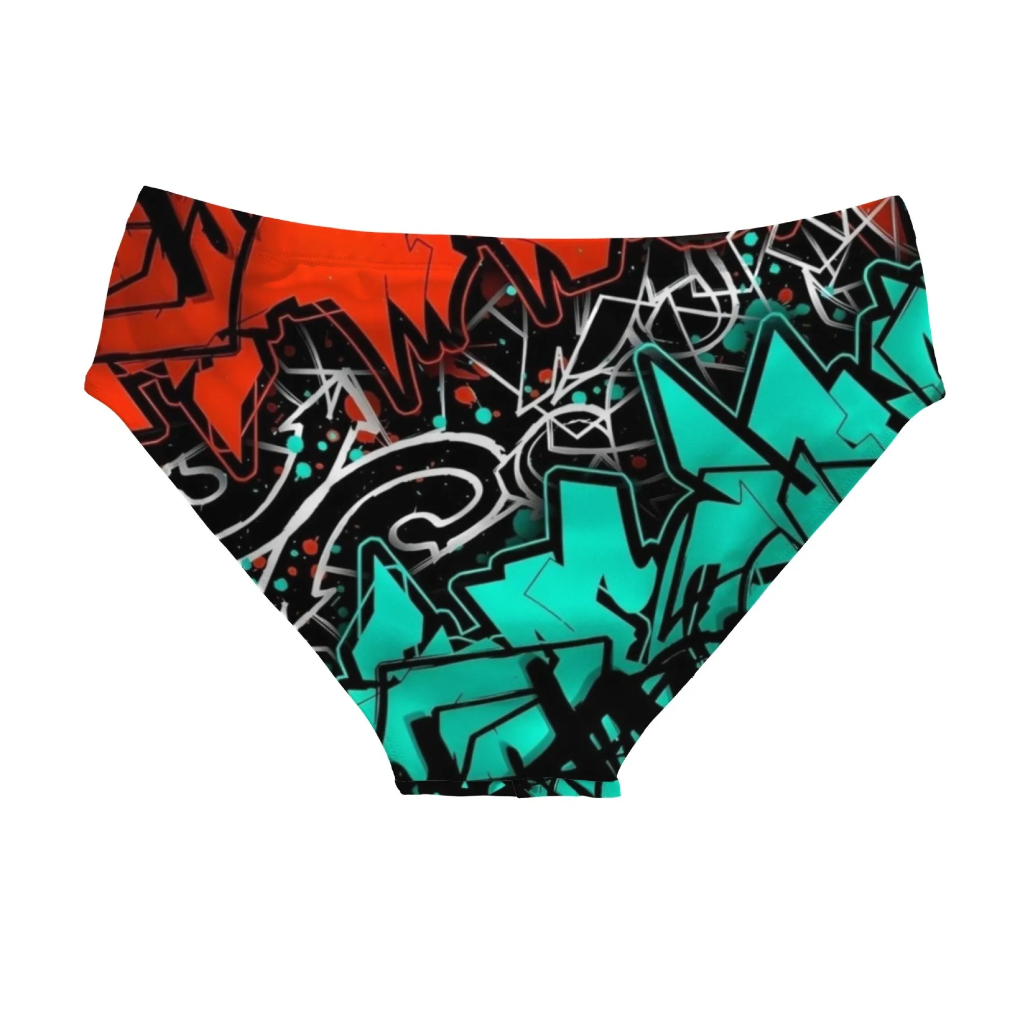 Color-blocked Graffiti Swim Trunks Soft Skin-friendly Stretchy Men's Triangle Trunks Beach Carnival Swimming Bathing Swimsuit