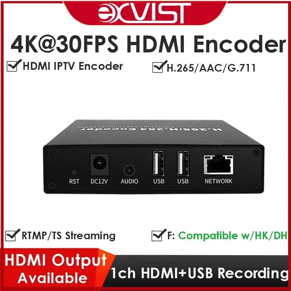 

Кодер HDMI H.265 4K с циклическим выходом, двойной записью и воспроизведением USB2.0, совместимый с ONVIF/HK, IPTV, потоковая передача в YouTube, Facebook