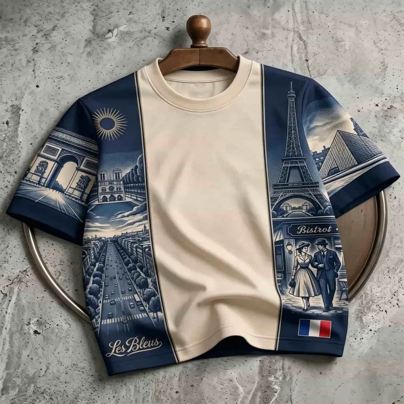 2026 New French-Themed Jersey, Eiffel Tower and Arc De Triomphe Print Short-Sleeve Casual T-Shirt, Unisex Top, Family Matching