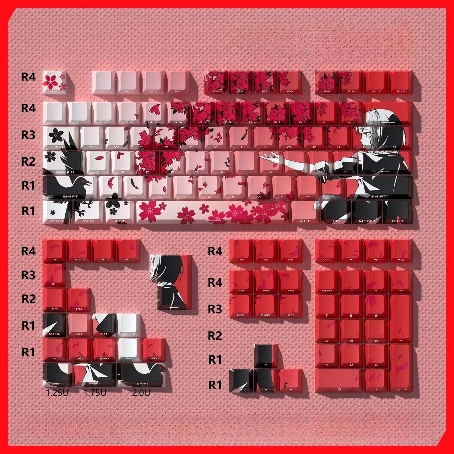 

GEFENSI Sakura Keycap Set PBT 130 Keys Little Girl Side Engraved Translucent For MX Switch 60/84/90/104/108 Mechanical Keyboards