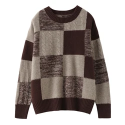2025 Autumn/Winter New Cashmere Sweater Women's 100% Pure Wool Round Neck Thicken Knit Pullover Loose Large Size Sweater Female