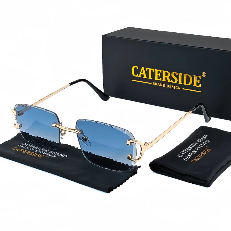 CATERSIDE Rimless Square Sunglasses Men Cupronickel Fashion Punk Gradient Sun Glasses Vintage Trendy Small Frame Eyewear UV400