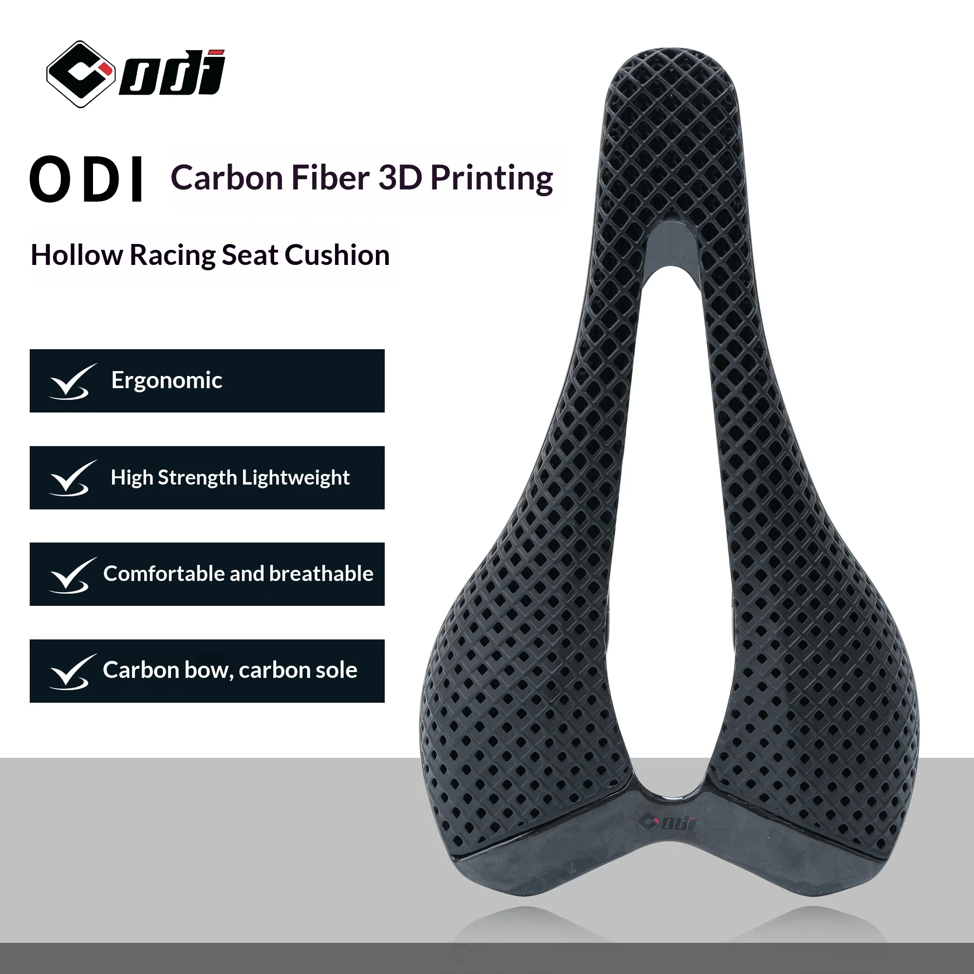 Image of ODI 3D-Gedruckter Carbonfaser-Fahrradsattel Ergonomisch Hohl Atmungsaktiv Ultraleicht mit Carbon-Schienen Rennsitz für MTB Rennrad Gravel Bike