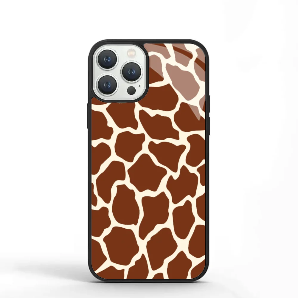 Brown Tan Beige Giraffe Skin Phone Case For IPhone 11 12 13 14 15 Plus Pro Max Mirror Acrylic PC TPU Cover