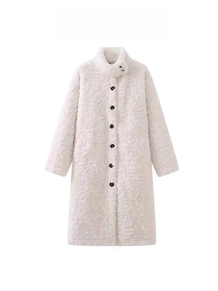 

Женская зимняя куртка из овечьего меха, длинное пальто средней длины с воротником-стойкой выше колена, утягивающее пальто Fem Commute Sle, свободная посадка