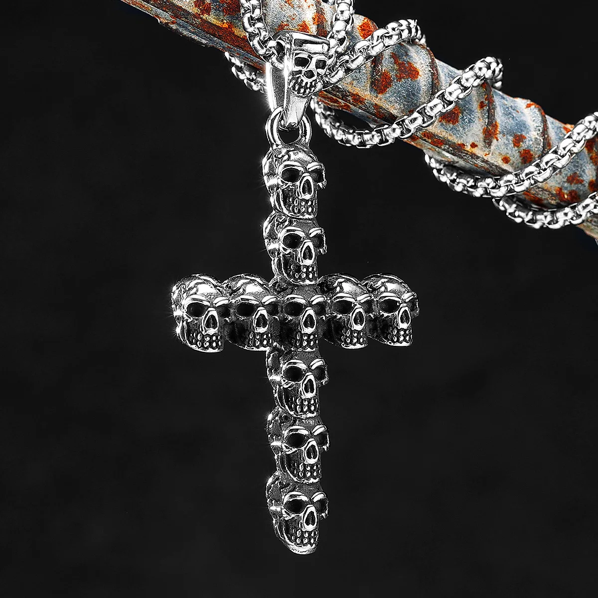 

Gothic Skull Cross Amulet Stainless Steel Men Women Necklaces Pendants Chain Punk Trendy Jewelry Creativity Gift Wholesale