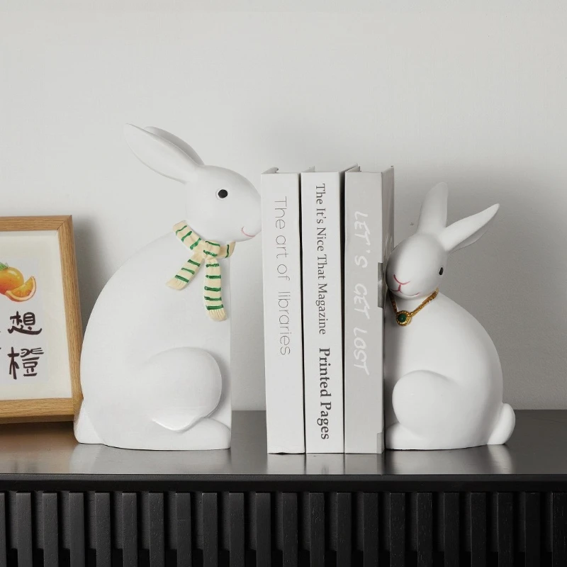Cartoon cute rabbit book holder ornament creative resin sculpture bedroom bedside table study office desktop decoration crafts