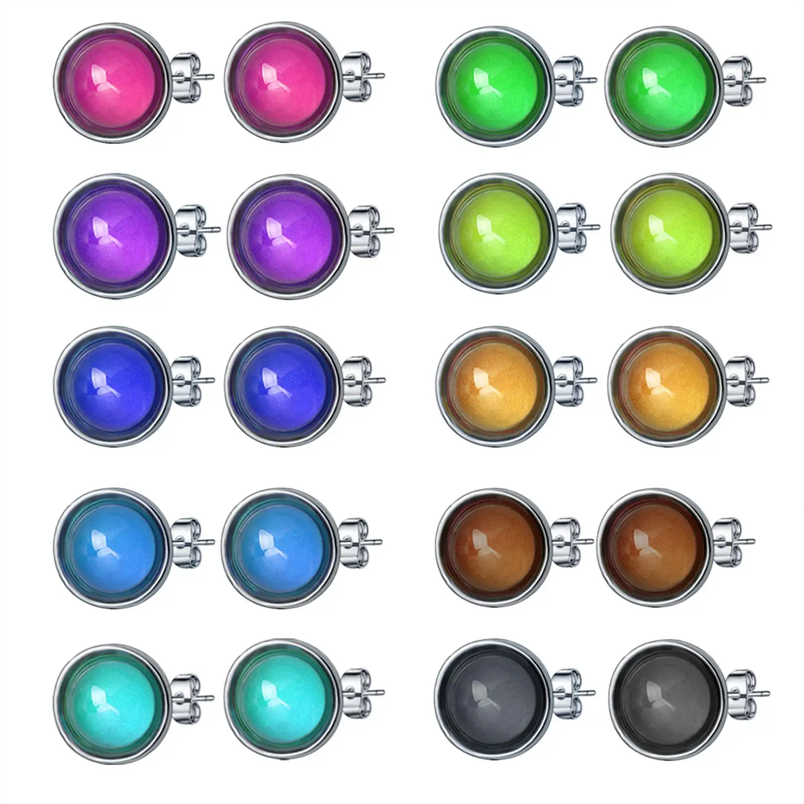 Stud Earrings Color Changing Statement Minimalist Round Alloy 10mm Ear Studs for Party Birthday Gift Festival Wedding Girls