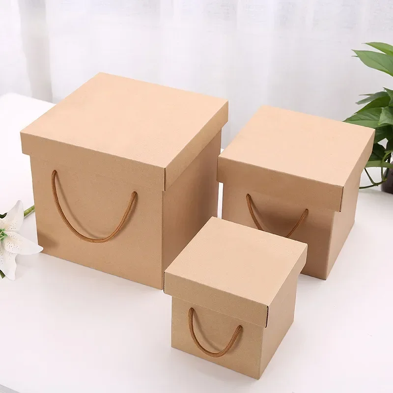 5pcs/lot Rose Flower Presents Portable Kraft Paper Boxes Cake Boxes Wedding Birthday Party Gift Packaging Supplies