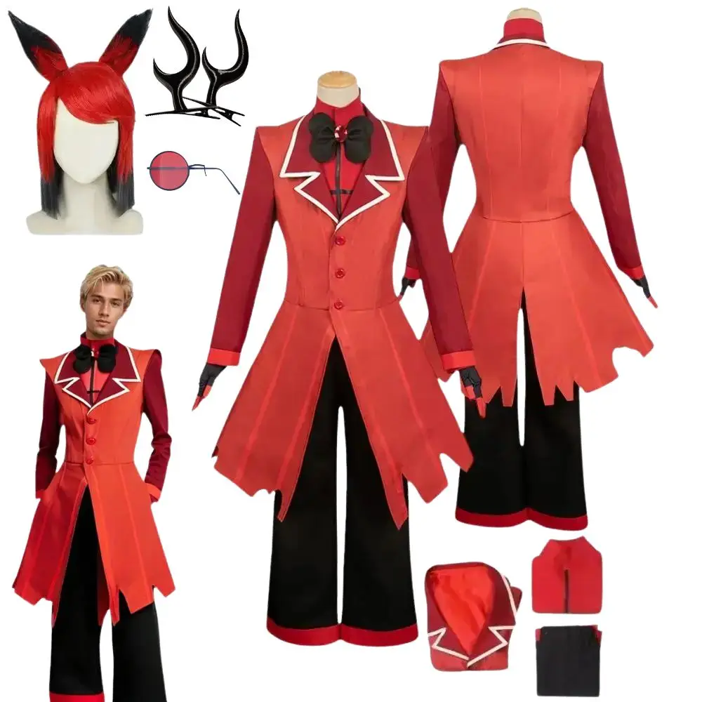 Alastor Cosplay Cartoon Anime Hotel Fantasia Costume Adult Women Uniform Jacket Pants Fantasia Outfit Halloween Carnival Suit