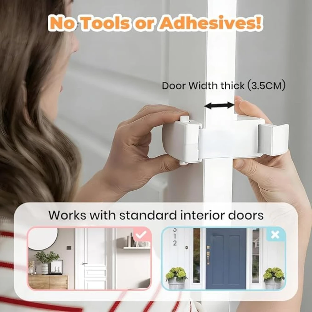 Multifunctional Adhesive-Free Children Safety Lock Press the Buttons Slide To Lock Open One-Handed As An Adult for Toddlers Baby