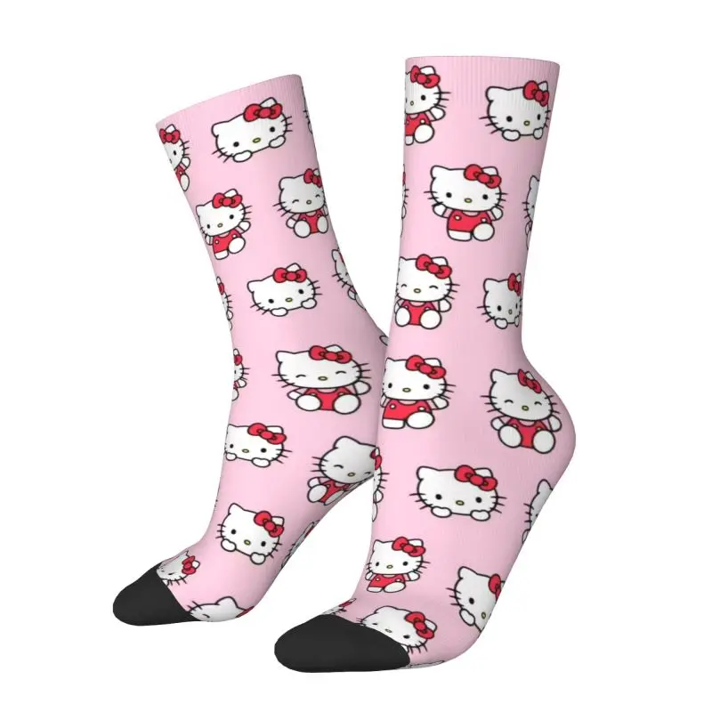 Hello Kitty Pattern Crew Socks for Men, Unisex Novidade 3D Printing, Sanrio Dress Socks