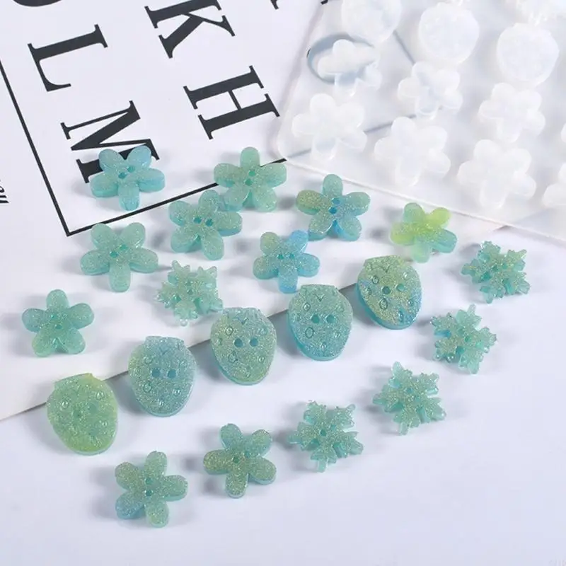  Button Silicone Molds Flower/Fruit/Animal Keychain Charms Epoxy Resin Molds Jewelry Casting Molds for for DIY Crafts