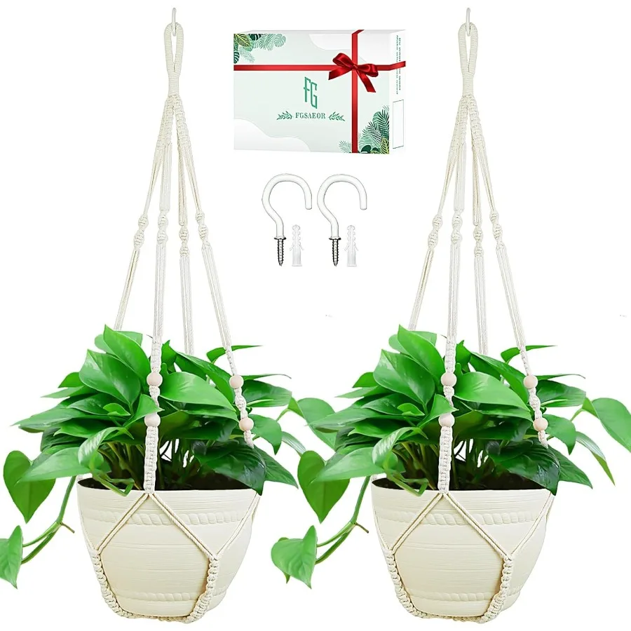 

35Inch Macrame Handmade Plant Hanger Hanging Planter Basket Holder Fit for 412 inch Pot Bearing 20lb Extra Long Strong Boho Hom