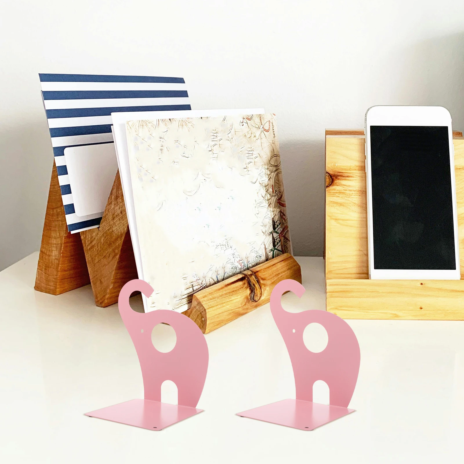 

Elephant Bookend Pink Metal Book Holder Heavy Duty Desk ganizer Home Office Bookends for Shelves Smooth Surface Long Use Storage