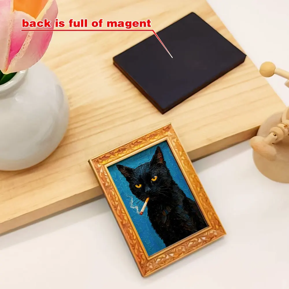 Künstlerischer Kühlschrankmagnet mit rauchender schwarzer Katze, gerahmter Magnet im Vintage-Stil für Küche, Zuhause und als Geschenk für Katzenliebhaber – Detail 2