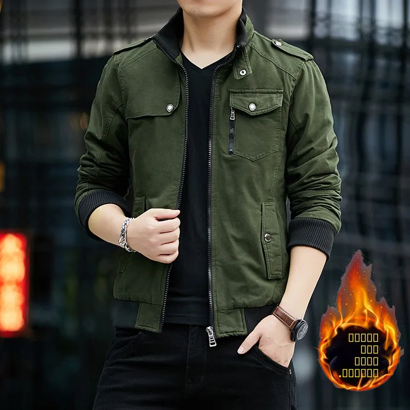 

Men's Winter Thiened Fce Casual Jaet Pure Cotton Long Sve Stand Collar Faion Urban Sle Youth Workwear Coat