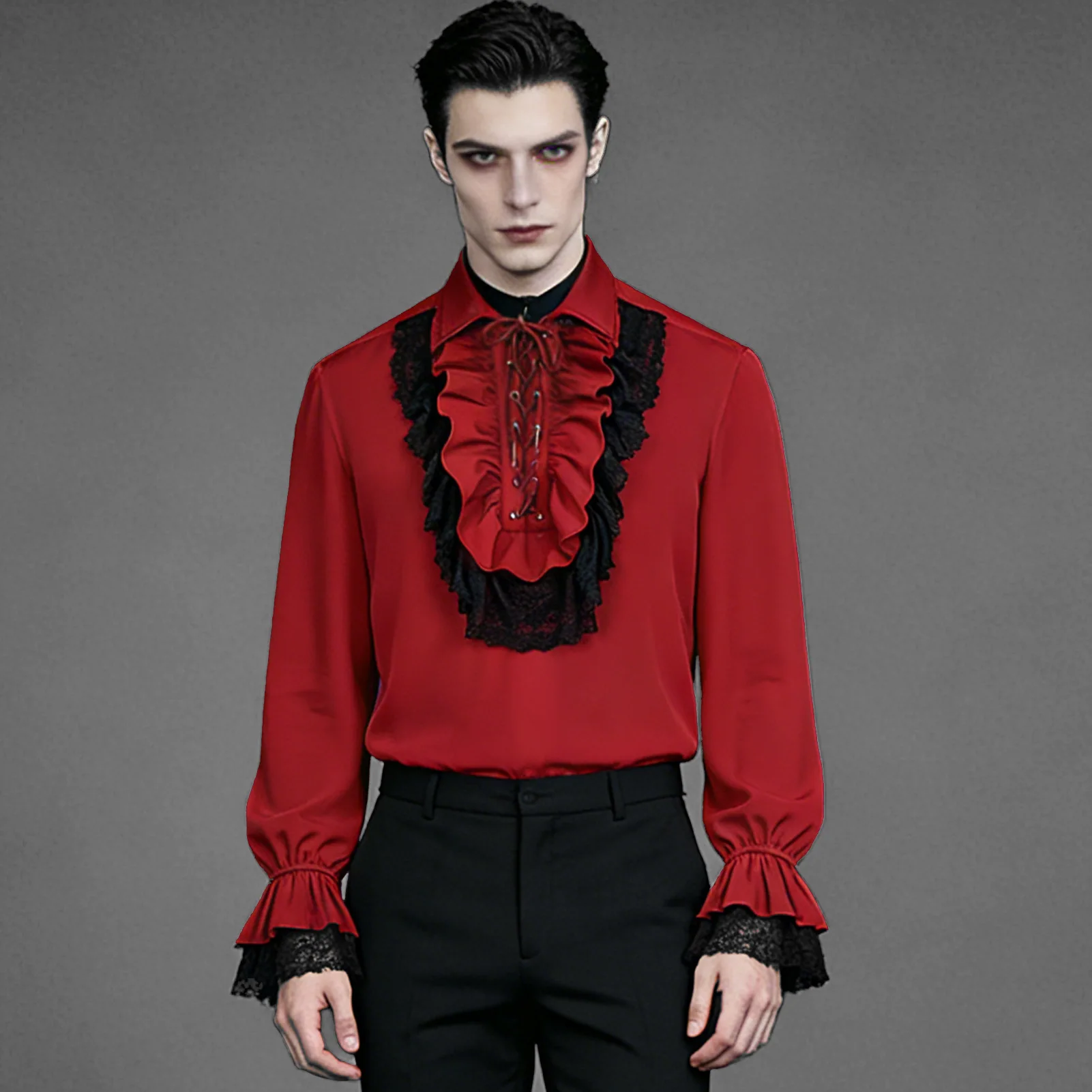 

Мужские рубашки с длинным рукавом в стиле вампира, стимпанк, готика, с кружевом и оборками, винтажные, средневековые, для Хэллоуина, костюм для взрослых