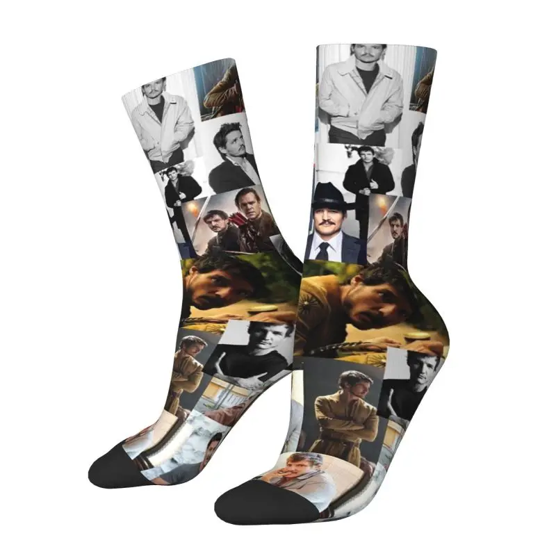 Cool Pedro Pascal Collage Socks Men Women Warm 3D Printed Sports Basketball Socks