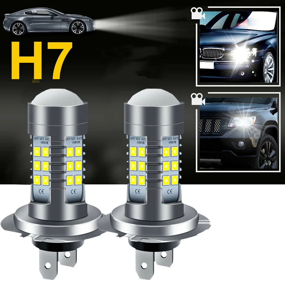 2pcs H7 LED Headlight Bulb Kit High/Low Beam Super Bright 6000K White Car Accessories Universal H7 Auto Lamps Headlights