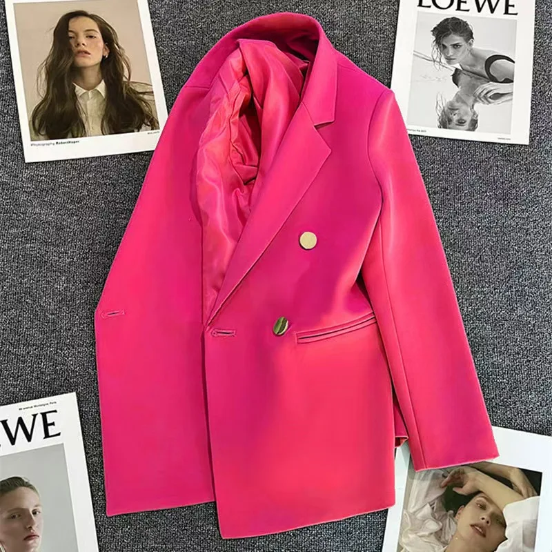 Orange Women's Suit Jacket 2025 Spring Autumn New Korean Style High-End Personality Trendy 22 Colors Polyester Splicing