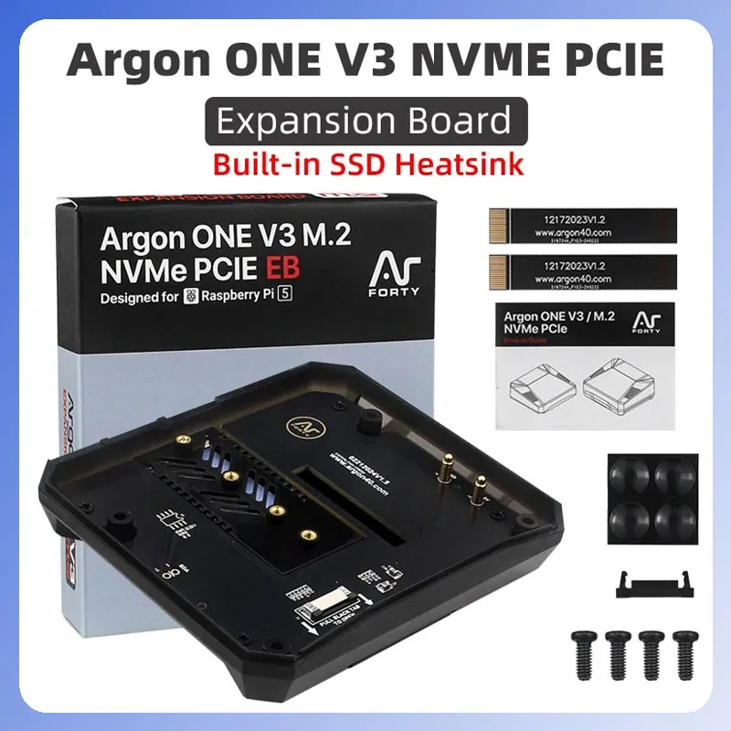 

Argon ONE V3 M.2 NVME PCIE Expansion Board (Only) Built-in Aluminum Heatsinks for SSD Boot Pi5 from M.2 NVME Drive