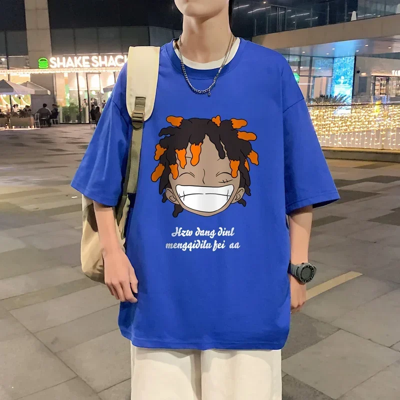 Men's Cotton T-shirt Mens Summer T Shirts Fashion Print 5XL Oversized Tee Shirts Casual White Tshirt for Man