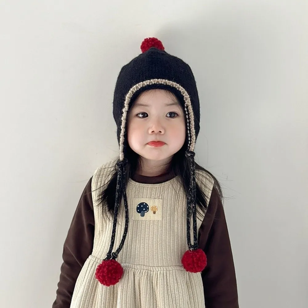 

Korean Winter Baby Knitted Cap Tassel Thick Baby Beanie Cap Bobbles Warm Ear Protection Hat Boys Girls