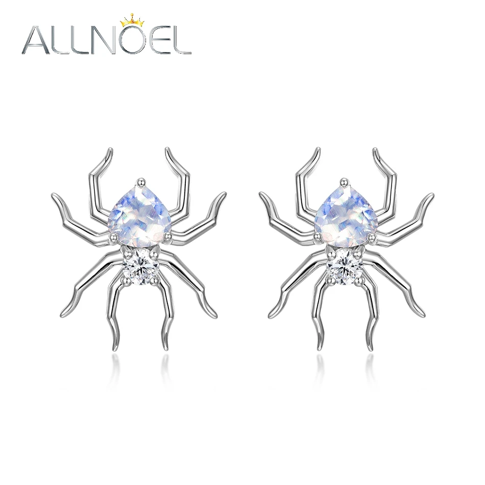 

ALLNOEL 925 Sterling Silver Spider Stud Earring for Woman Inlaid 6*6mm Blue Moonstone Animal Jewelry Party Gifts Wholesale