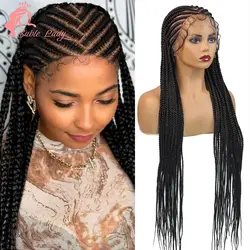 Synthetic Full Lace Braided Wigs for Black Women 36‘’ Knotless Box Braided Wig Tracks Braids Wig Faux Locs Cornrow Braiding Wig