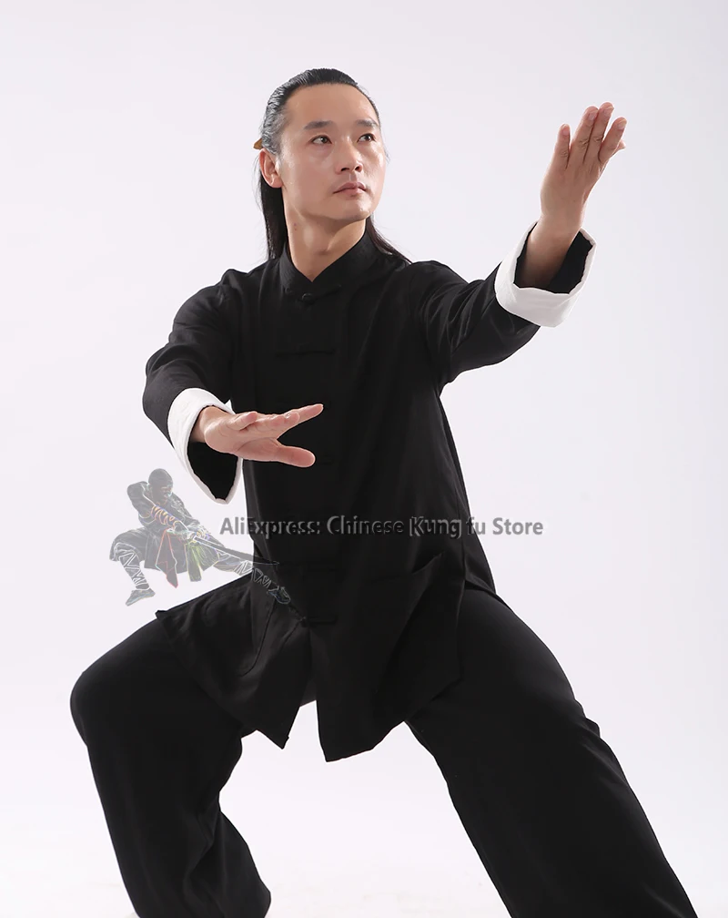 Custom White Cuffs Tai Chi Suit Kung fu Uniform Wing Chun Qigong Meditation Sets 25 Colors