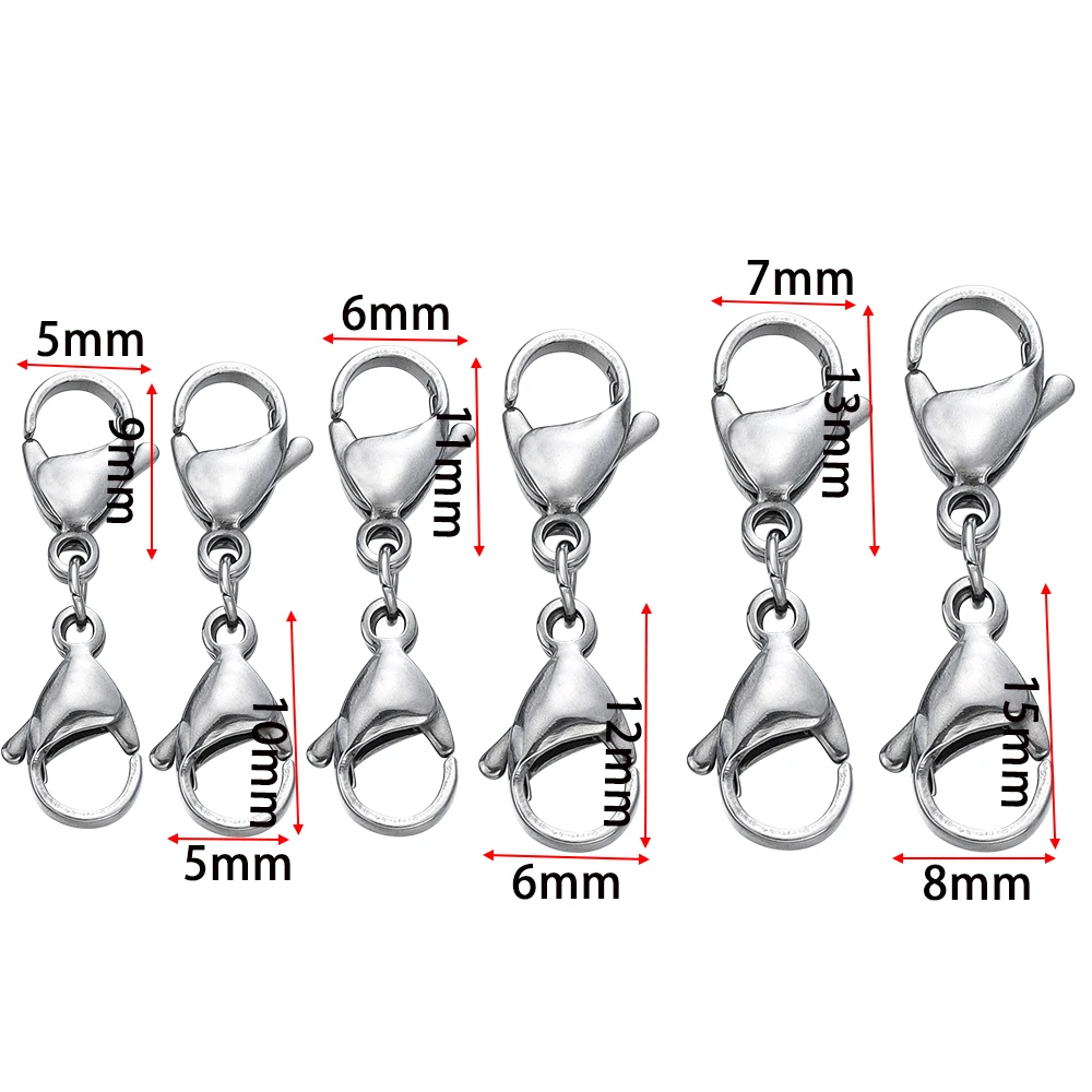 5/10Sets Stainless Steel Double Lobster Clasp Extender Claw Connector for DIY Bracelet Necklace Chains Jewelry Making Supplies