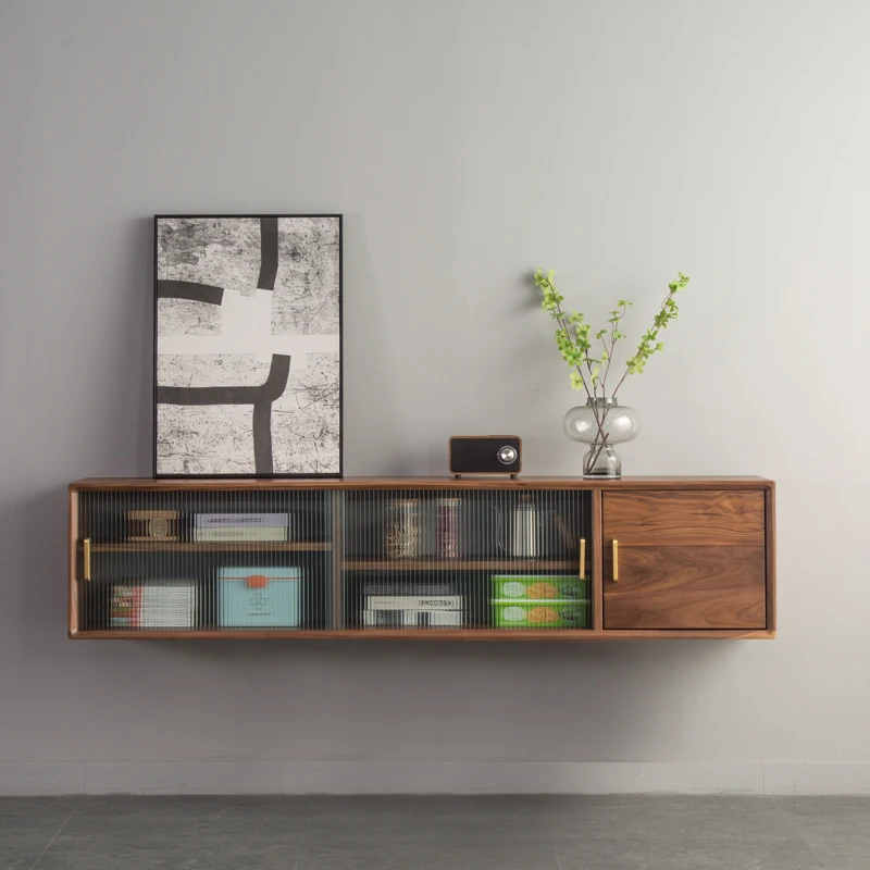 

Nordic black walnut solid wood hanging cabinet wall-mounted living room wall wall wall cabinet Japanese dining room hanging cabi