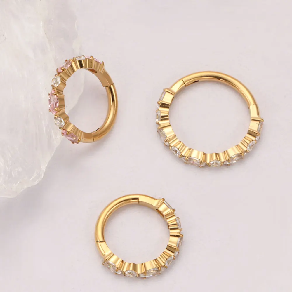 ZOOR ASTM F136 Titan Marquise Runder CZ Clicker Ring 16G Klappbarer Segment-Creolenring Knorpel-Helix-Piercing-Schmuck – Detail 9